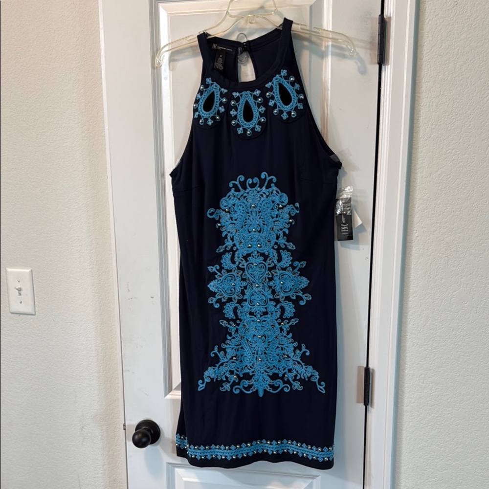 INC International Concepts Blue Sheath 
Dress Sleeveless Halter